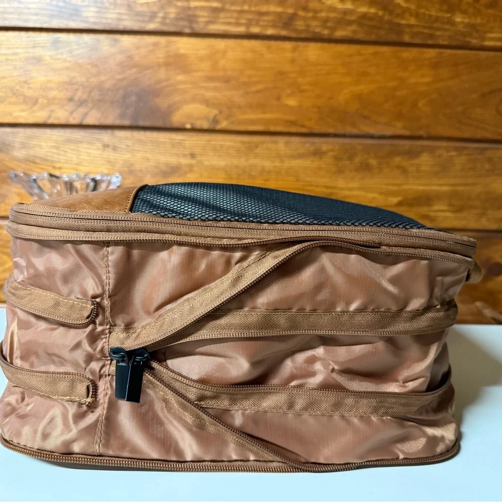Brown and Black Faux Leather Packing Cube